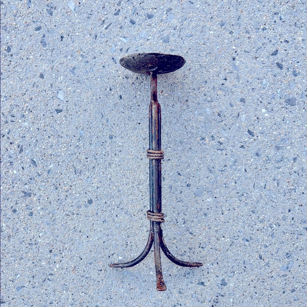 Rustic cast Iron Candle Holder, handmade with aged patina, heavy weight